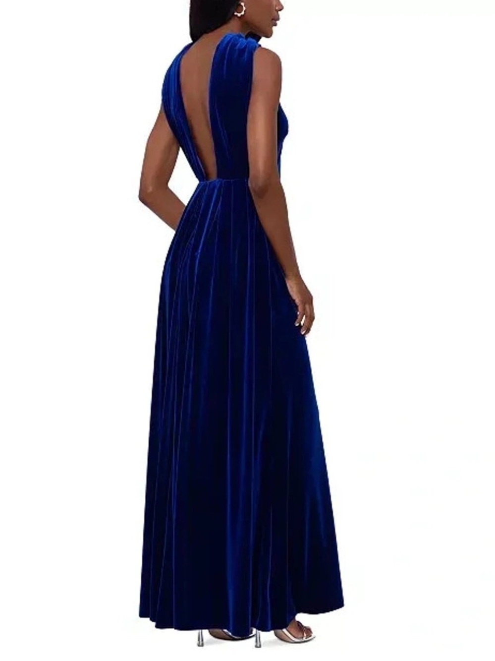 BETSY & ADAM Royal Blue Velvet High Neck Open Low Back Maxi Formal Gown Dress 2